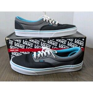 VANS Canvas Skate Sneakers Shoes Mens 11 Gray Black Teal Colorblock Lace Up Logo